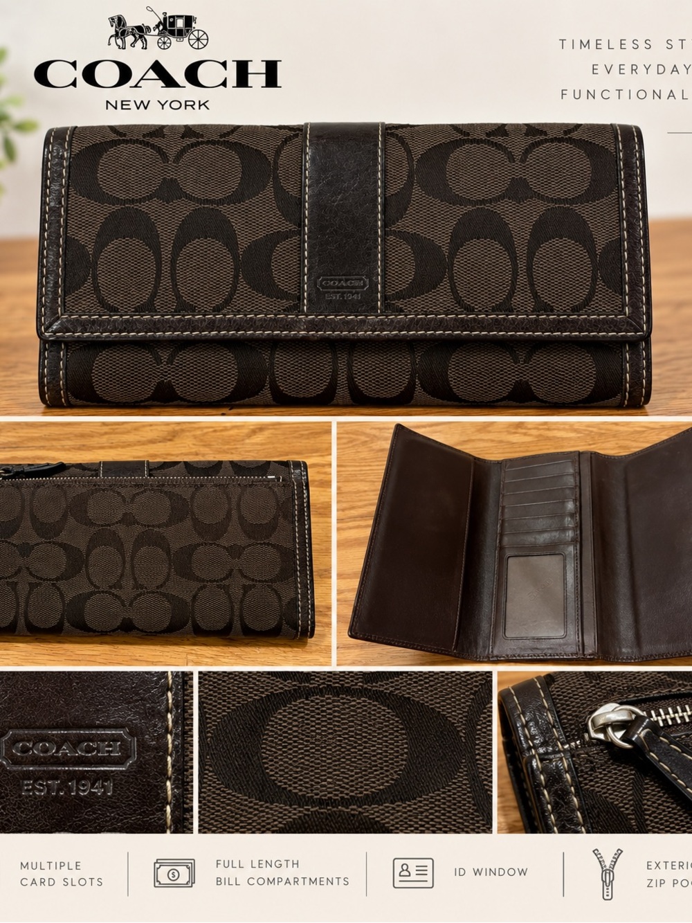 Coach Brown Signature Fold Wallet in Black/Brown